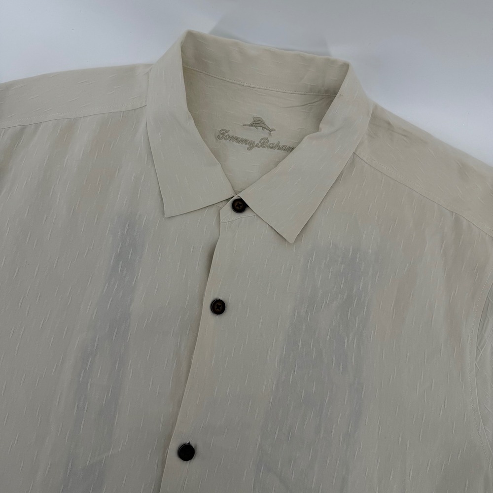 Tommy Bahama Button Down Shirt Mens XXL Cream Tequila Reposado Back Embroidery